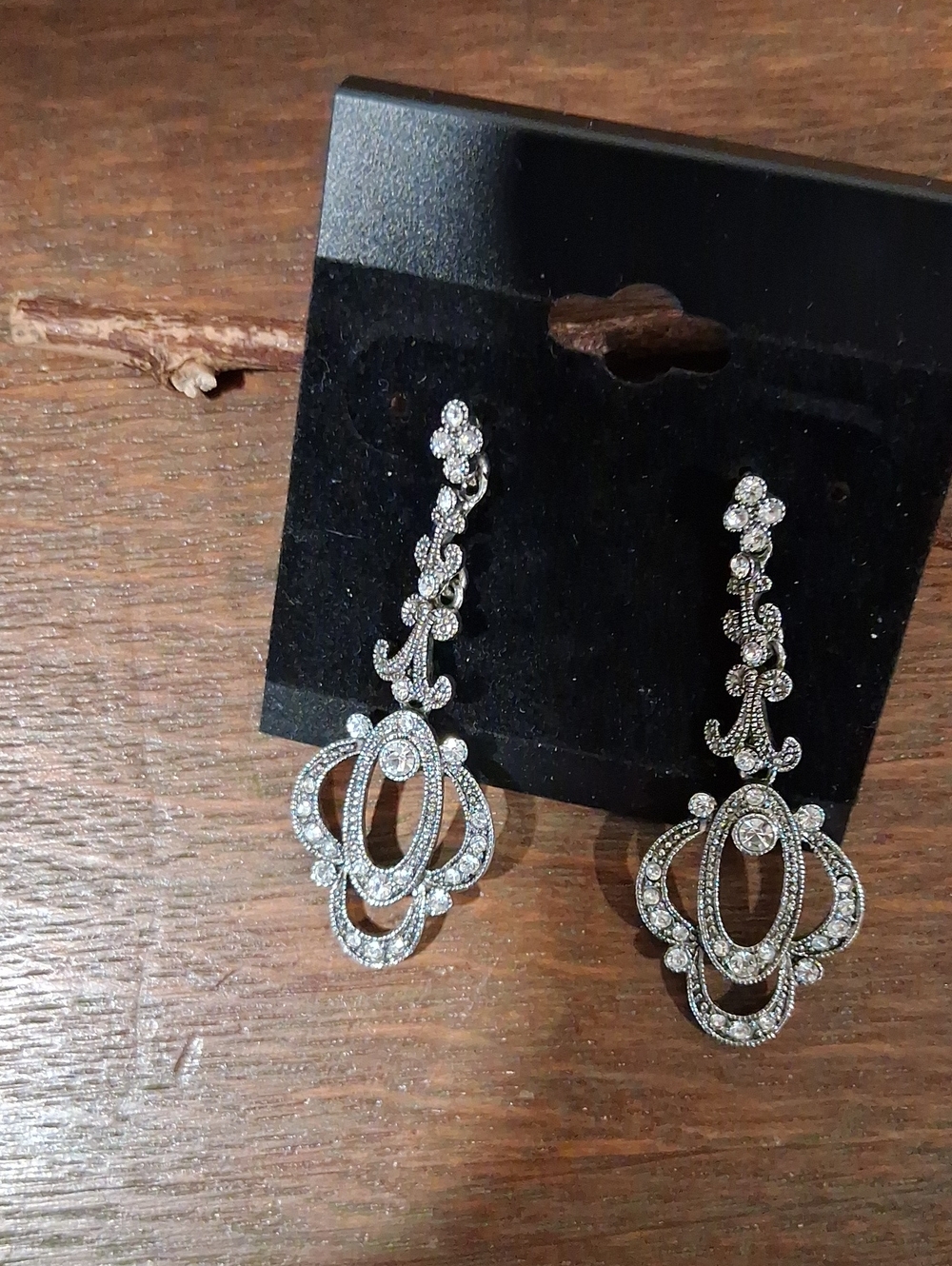 Ornate Silver-Tone Crystal Drop Earrings - Dainty Bridal Jewelry